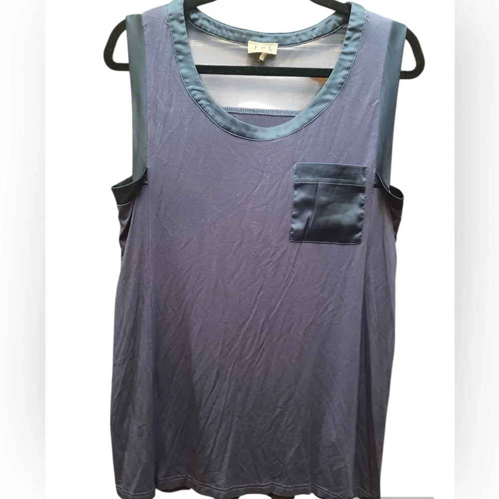 POL Navy Sleeveless Satin Trim Tank Top - Picture 1 of 3